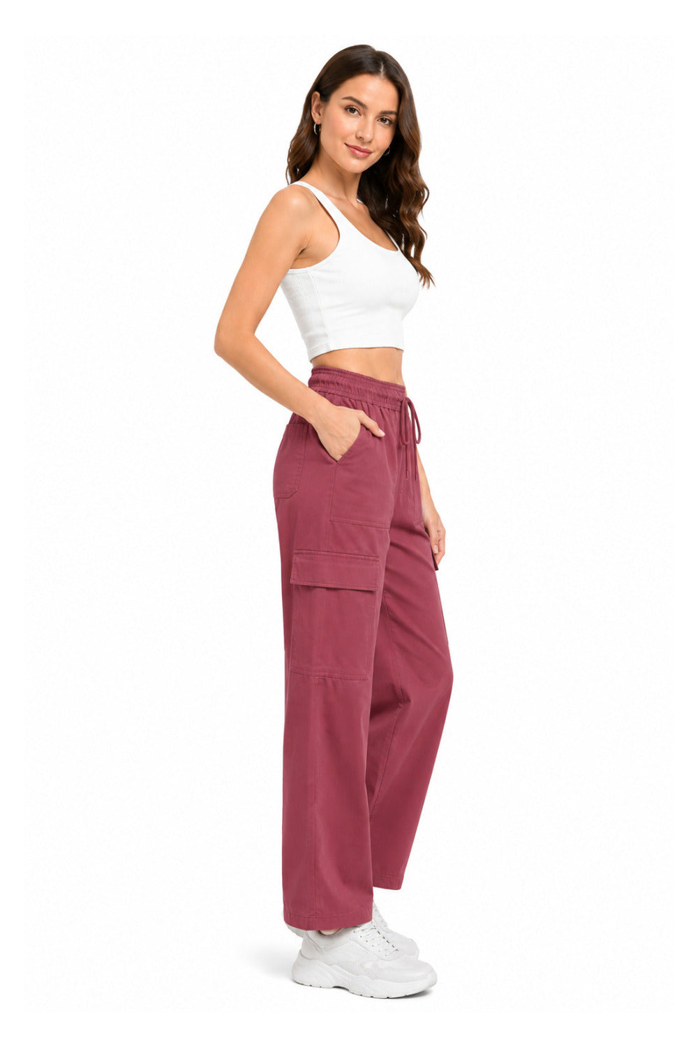 Women Smart Straight Fit Easy Wash Cargo Pants-Rose Pink