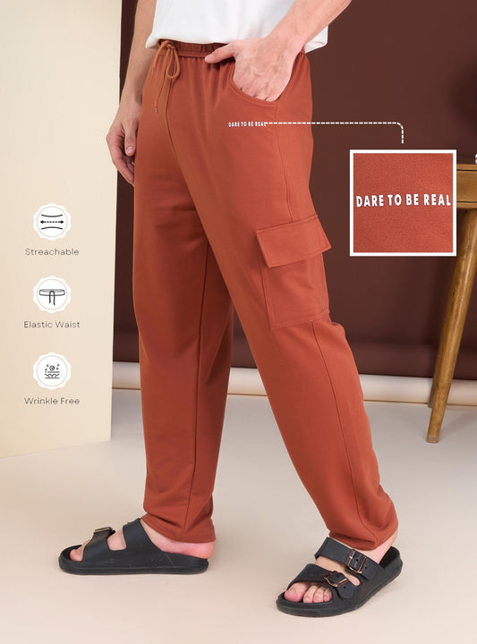 Men's Cotton Cargo Lower – Stretchable Regular Fit with Elastic Waist & Cargo Pockets