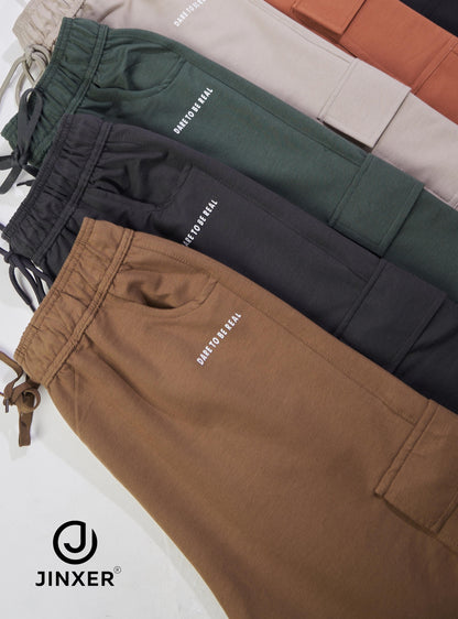 Men's Cotton Cargo Lower – Stretchable Regular Fit with Elastic Waist & Cargo Pockets