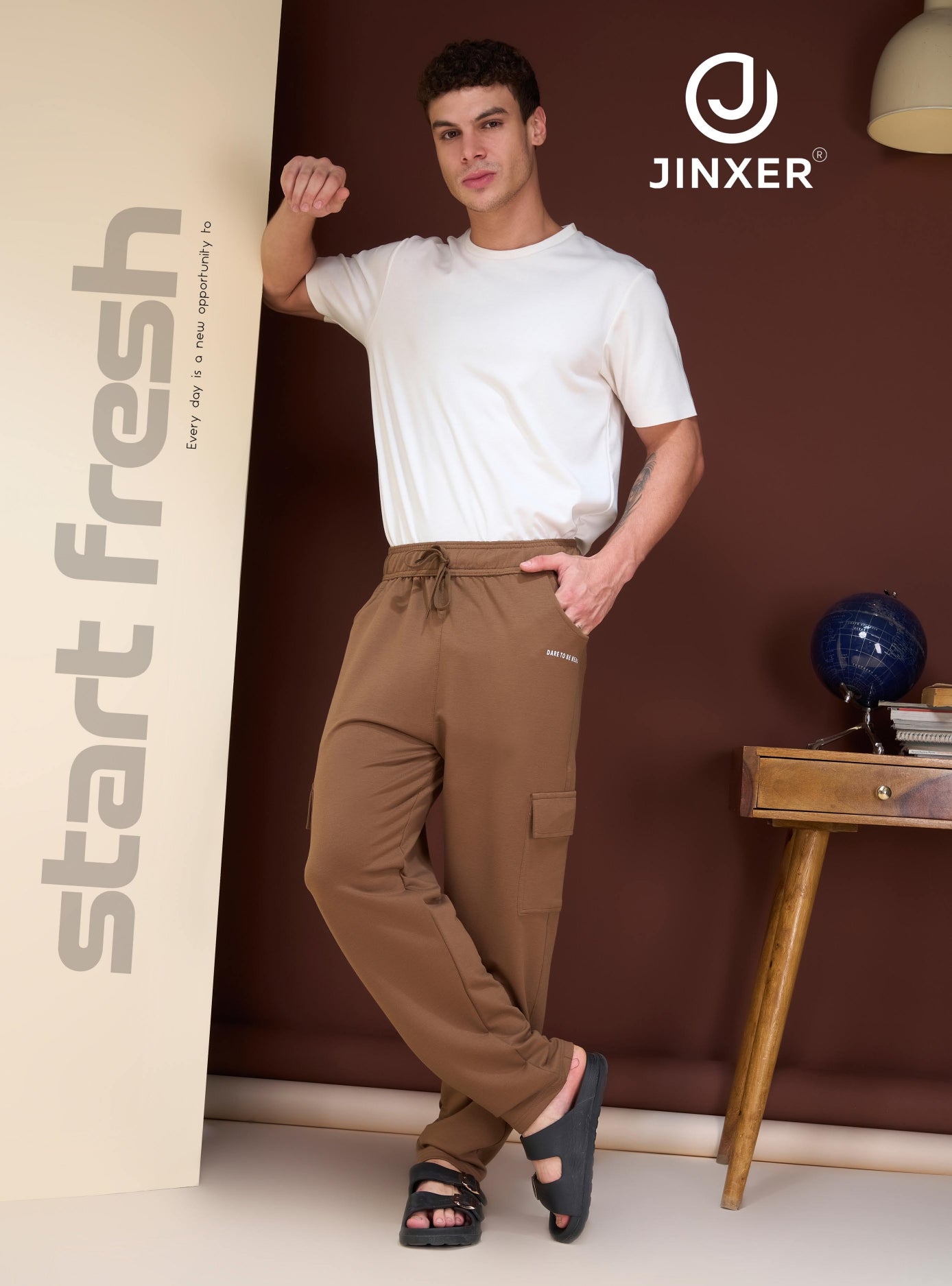 Men's Cotton Cargo Lower – Stretchable Regular Fit with Elastic Waist & Cargo Pockets