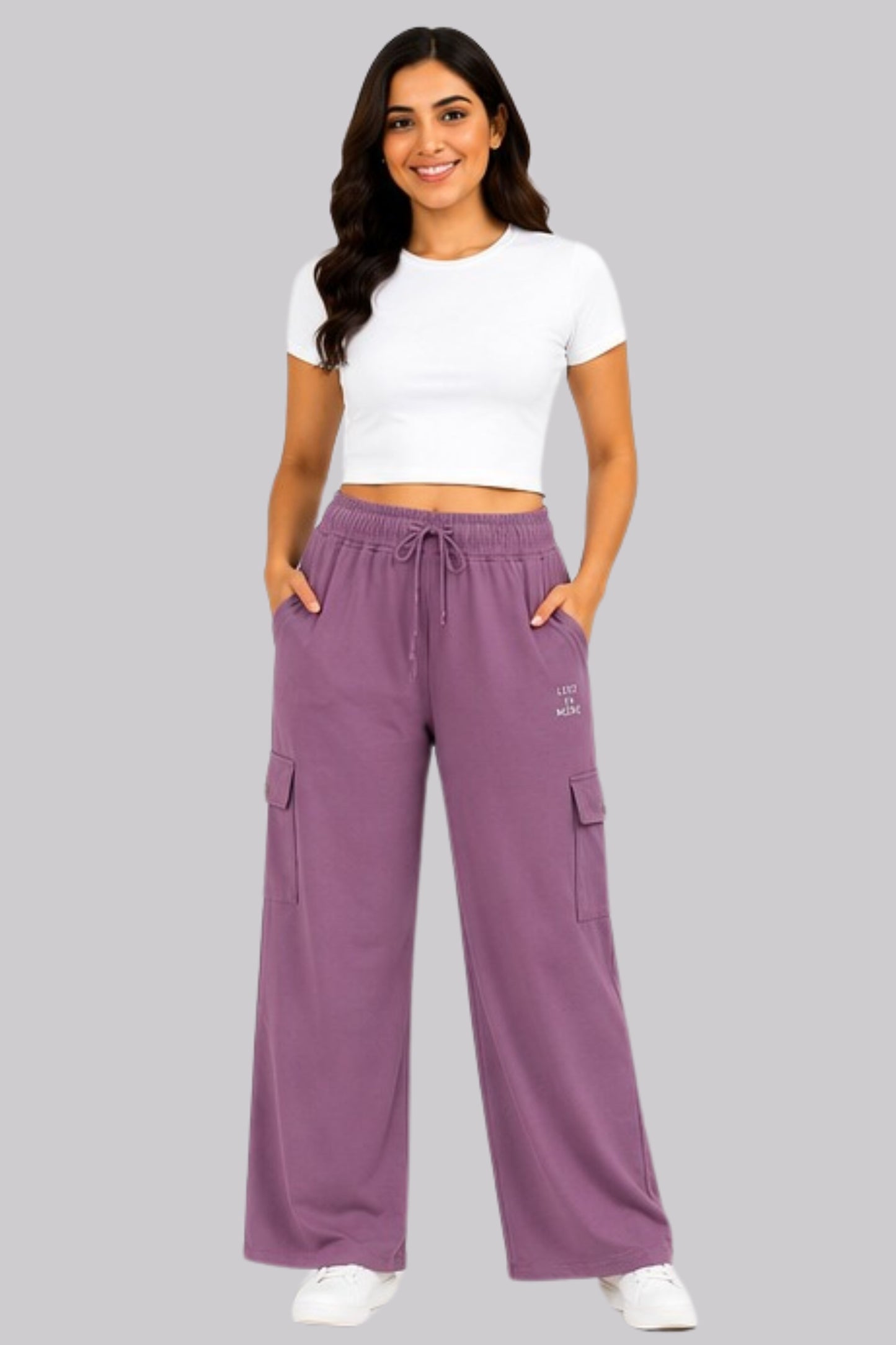 Cupid Woman Cotton Straight Fit Cargo Pants Lounge Bottom with 4 Functional Pockets