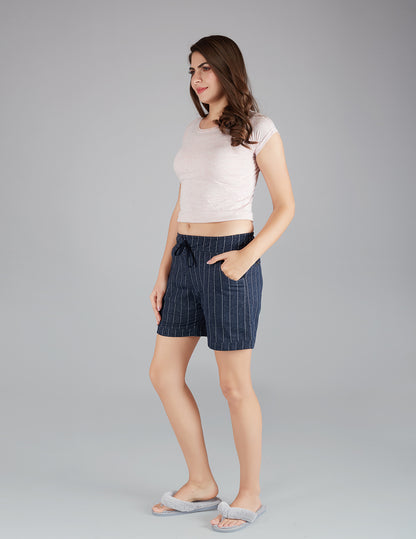 Comfortable Cotton Lounge Shorts for Women In Navy Online In India(Print Bermuda)