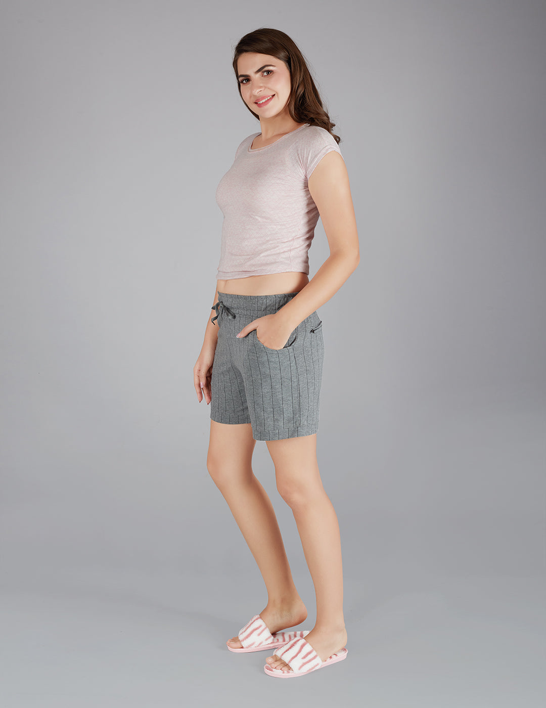 Printed Shorts For Women - Cotton Lounge Shorts - Grey