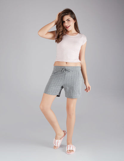 Stylish Grey Printed Cotton Lounge Shorts For Women Online In India
