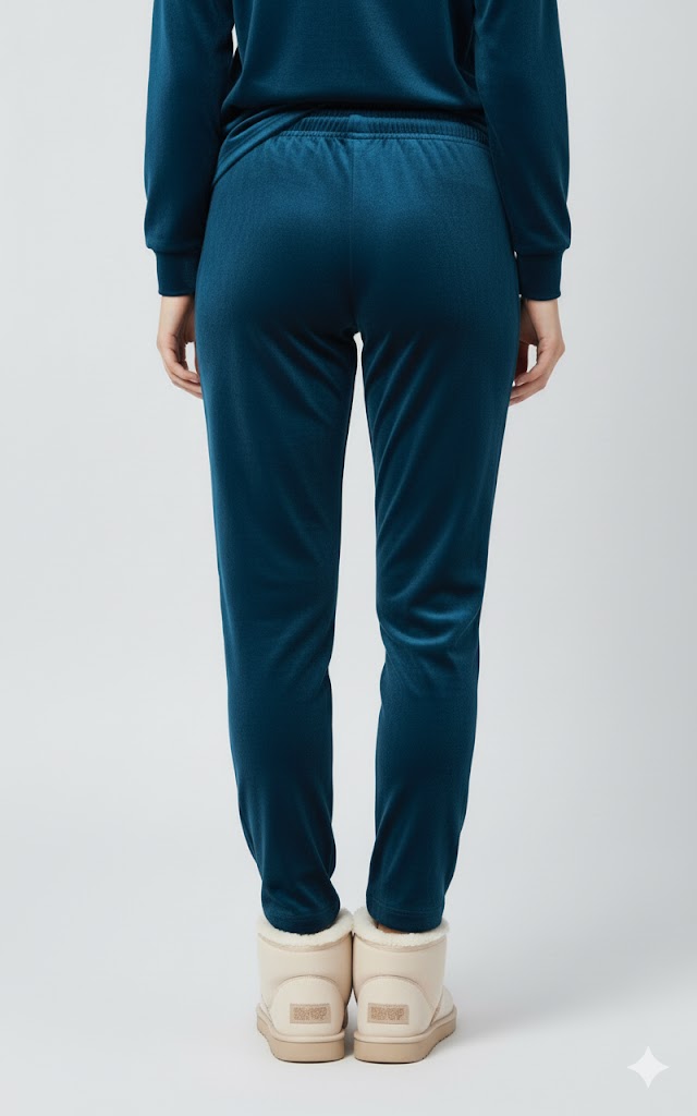 Winter Cotton Velour Pyjamas Pants For Woman -Peacock Blue
