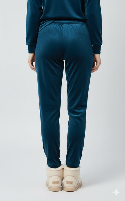 Winter Cotton Velour Pyjamas Pants For Woman -Peacock Blue