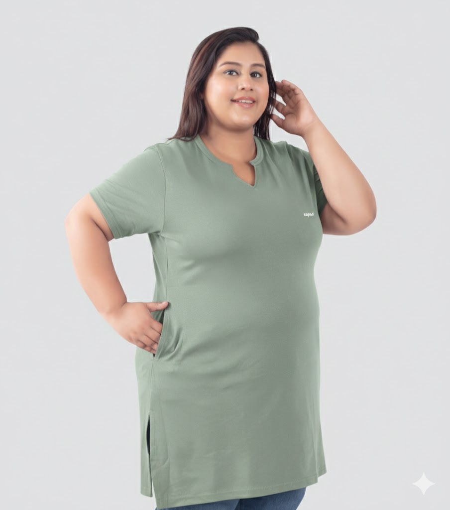 Plus Size Half Sleeves Long Tops For Women - Pack of 2 (Sage & Pink)