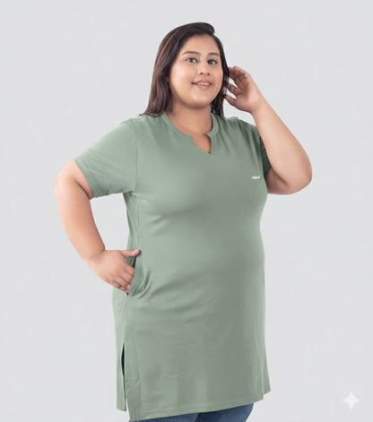 Plus Size Half Sleeves Long Tops For Women - Pack of 2 (Sage & Pink)