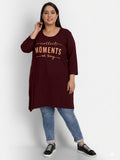 Cotton Long Hip Covering Top for Women Plus Size - Full Sleeve - Wine