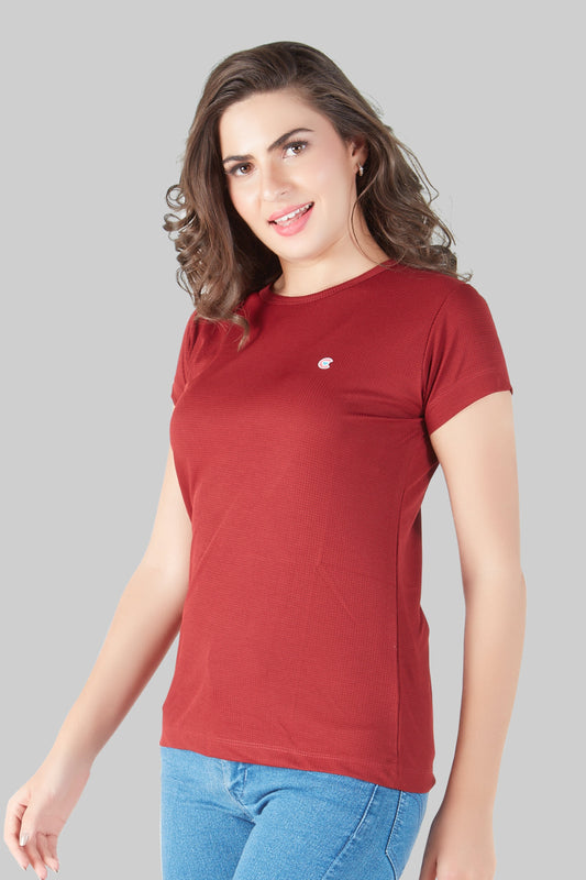 Dri-Fit T-Shirts For Women Half Sleeves Activewear - Wine