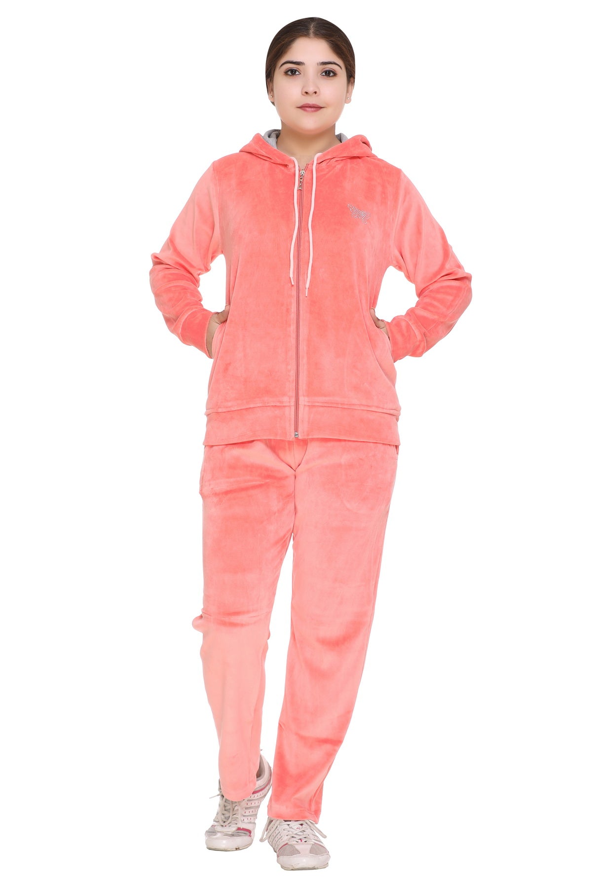 Stylish Blush Pink Cotton Winter Velvet Tracksuit For Women Online In India