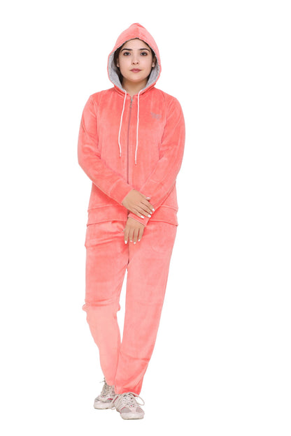 Stylish Blush Pink Cotton Winter Velvet Tracksuit For Women Online In India