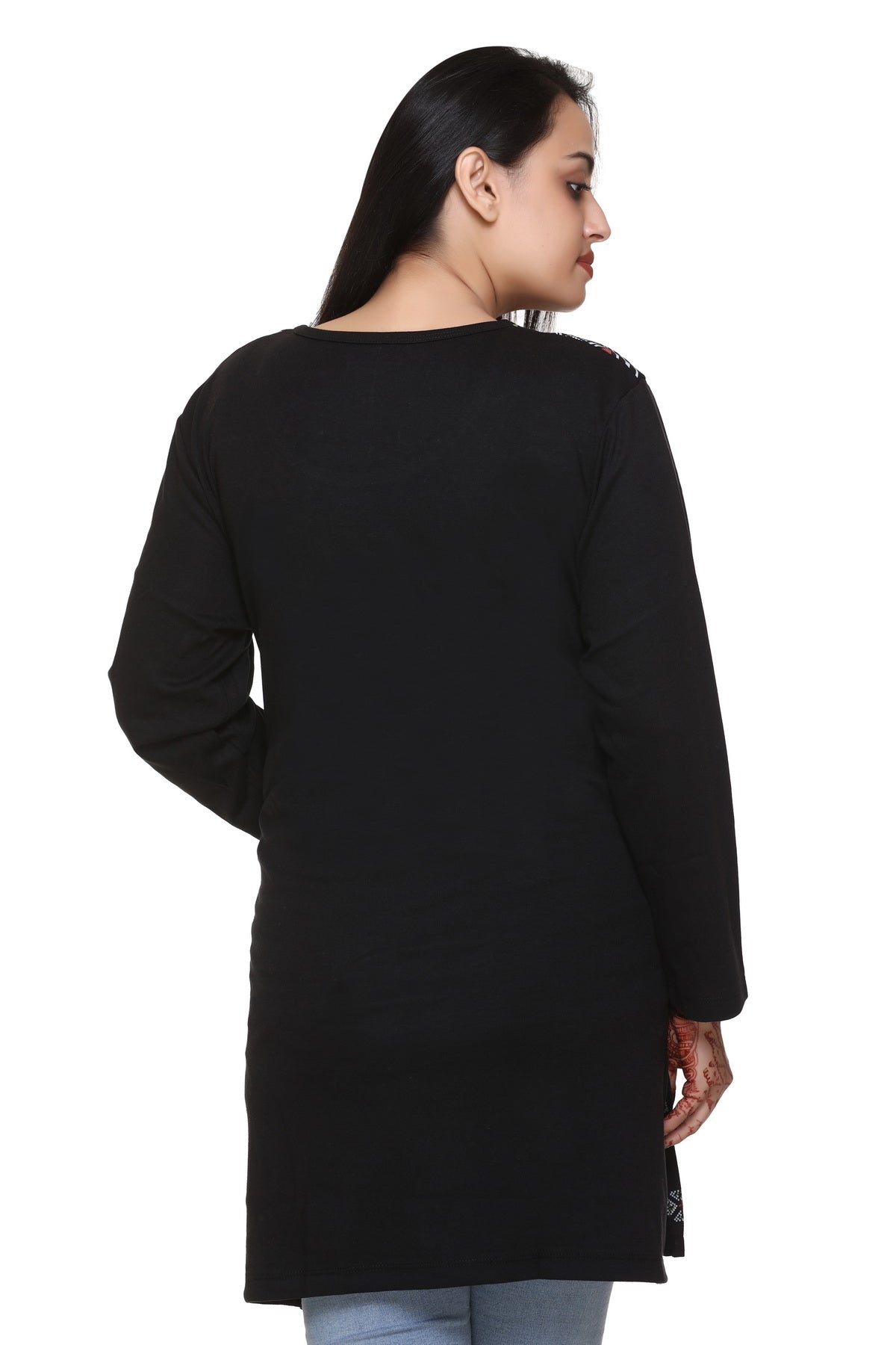 Women Plus Size Full Sleeves Black Kurti print Long Top for Winters & Semi Winters freeshipping - Cupid Clothings