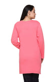 Women Plus Size Full Sleeves Blush Pink Kurti print Long Top for Winters & Semi Winters freeshipping - Cupid Clothings