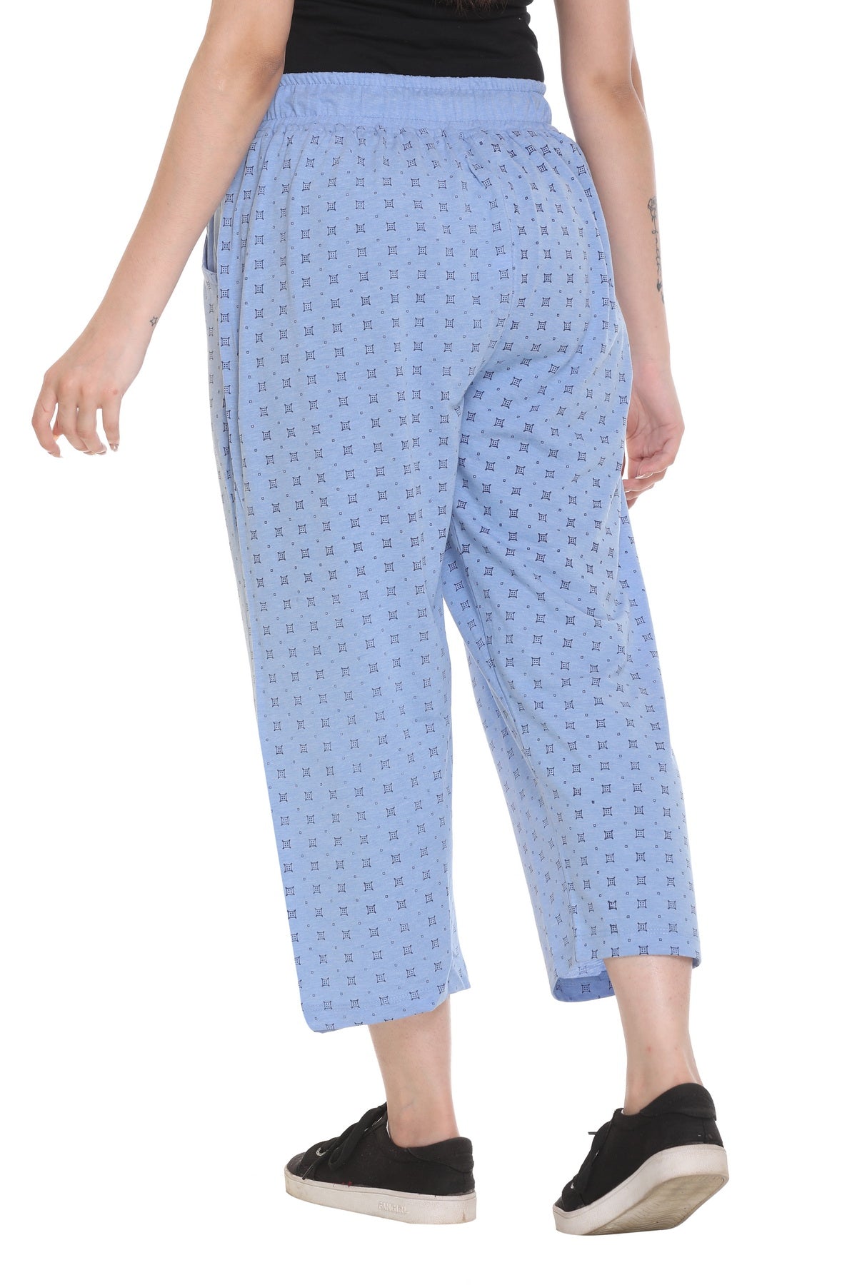Stylish Sky Blue Printed Cotton Plus Size Capri For Women Online In India