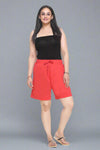 Cotton Shorts For Women - Plain Bermuda - Coral Red