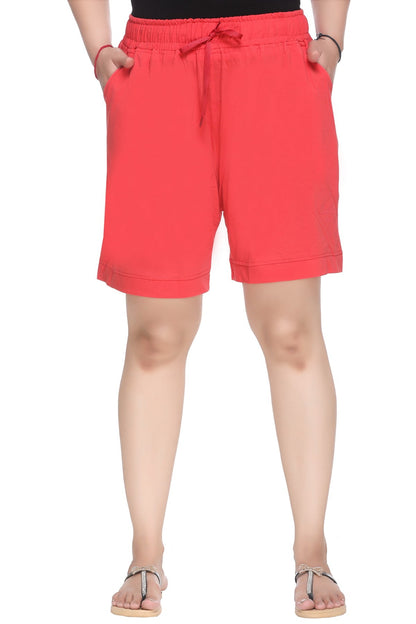 CUPID Plus Size Comfortable Plain Barmuda/Shorts for Night Wear, Casual Wear for Women (Coral Red) freeshipping - Cupid Clothings