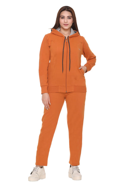 Winter Fleece Tracksuit For Women - Coral Orange