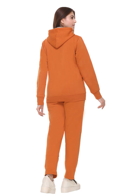 Women Coral Orange Winter Wear Fleece Tracksuit freeshipping - Cupid Clothings