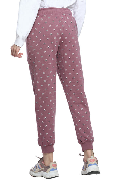 Comfortable Mauve Winter Fleece Cotton Printed Joggers for Women online in India