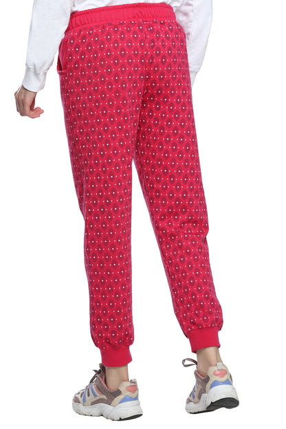 Comfortable Pink Winter Fleece Cotton Printed Joggers for Women online in India