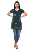Cotton Printed Long T-shirts For Women Half Sleeve - Bottle Green