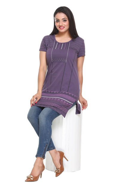 Cotton Printed Long T-Shirts For Women In Half Sleeves At Online