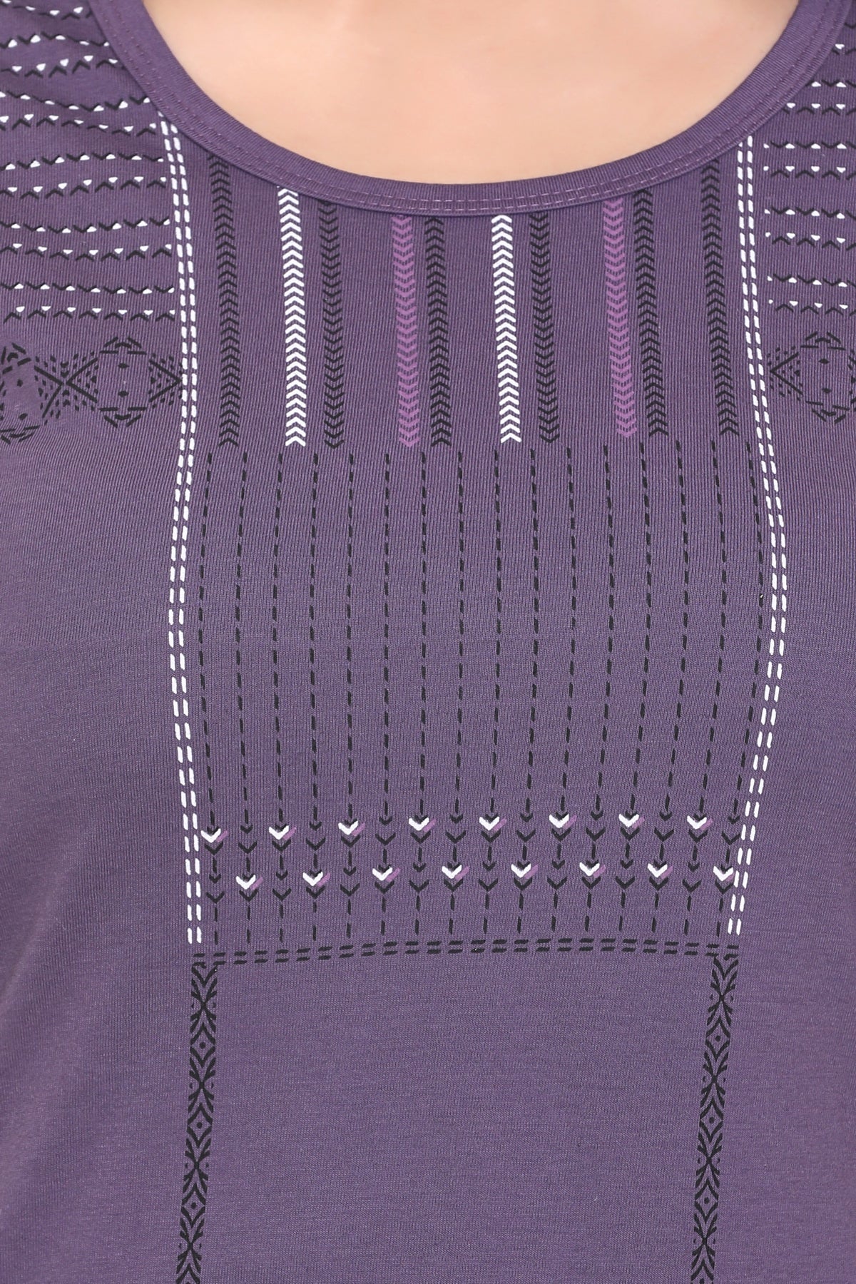 Cotton Printed Long T-shirts For Women Half Sleeve - Purple