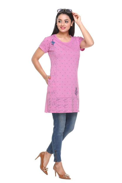 Cotton Printed Long t-Shirts For Women in Half Sleeve -Multicolor At Best Prices