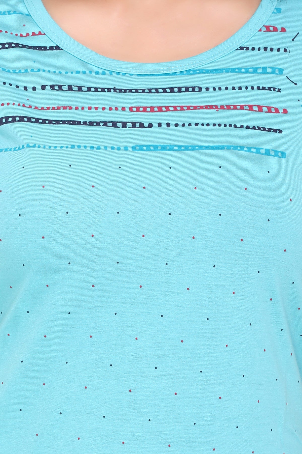 Comfortable Cotton Printed Long T-shirts For Women Half Sleeve - Aqua At Online
