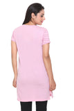 Cotton Printed Long T-shirts For Women Half Sleeve - Baby Pink