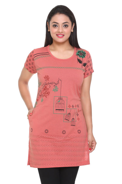 Cotton Printed Long t-Shirts For Women in Half Sleeve -Multicolor At Best Prices
