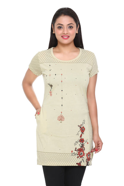 Cotton Printed Long t-Shirts For Women in Half Sleeve -Multicolor At Best Prices