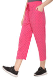 Plus Size Capri For Women - 3/4 Printed Cotton Pyjama - Pink