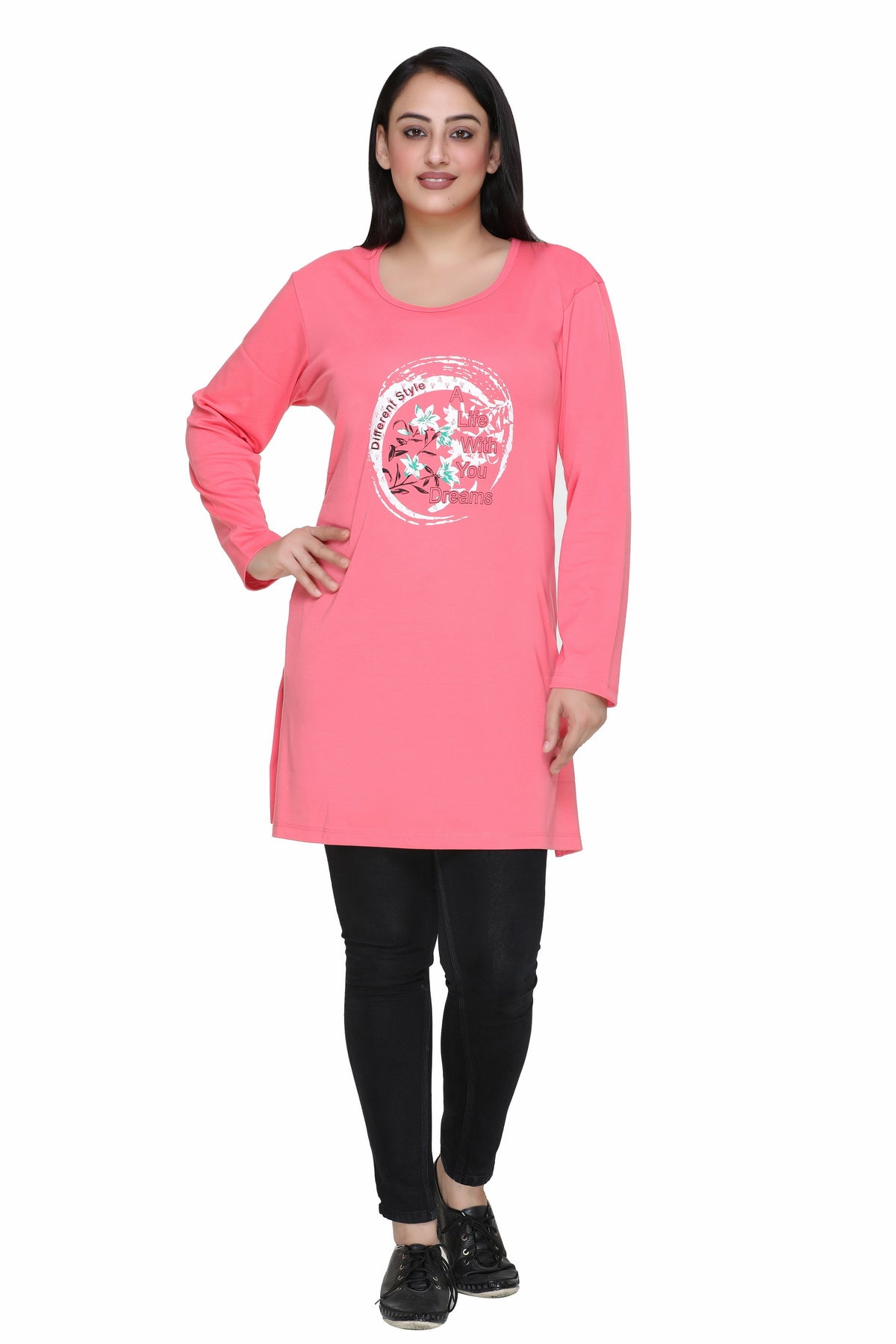 Cupid Women Plus Size Full Sleeves Cotton Long Top for Winter and Semi Winter For Women (Blush Pink) freeshipping - Cupid Clothings