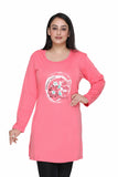 Plus Size Full Sleeves Long T-shirts For Women - Blush Pink