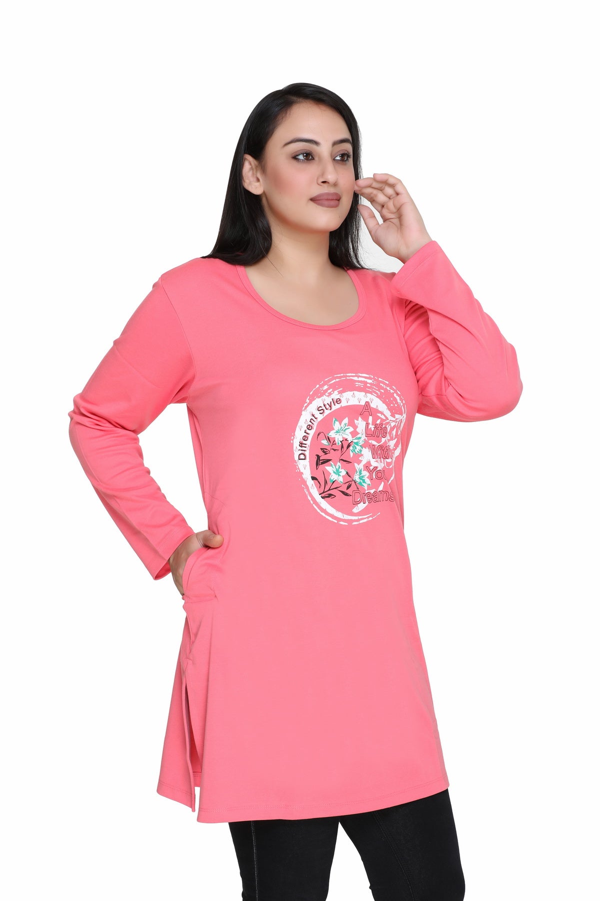 Cupid Women Plus Size Full Sleeves Cotton Long Top for Winter and Semi Winter For Women (Blush Pink) freeshipping - Cupid Clothings