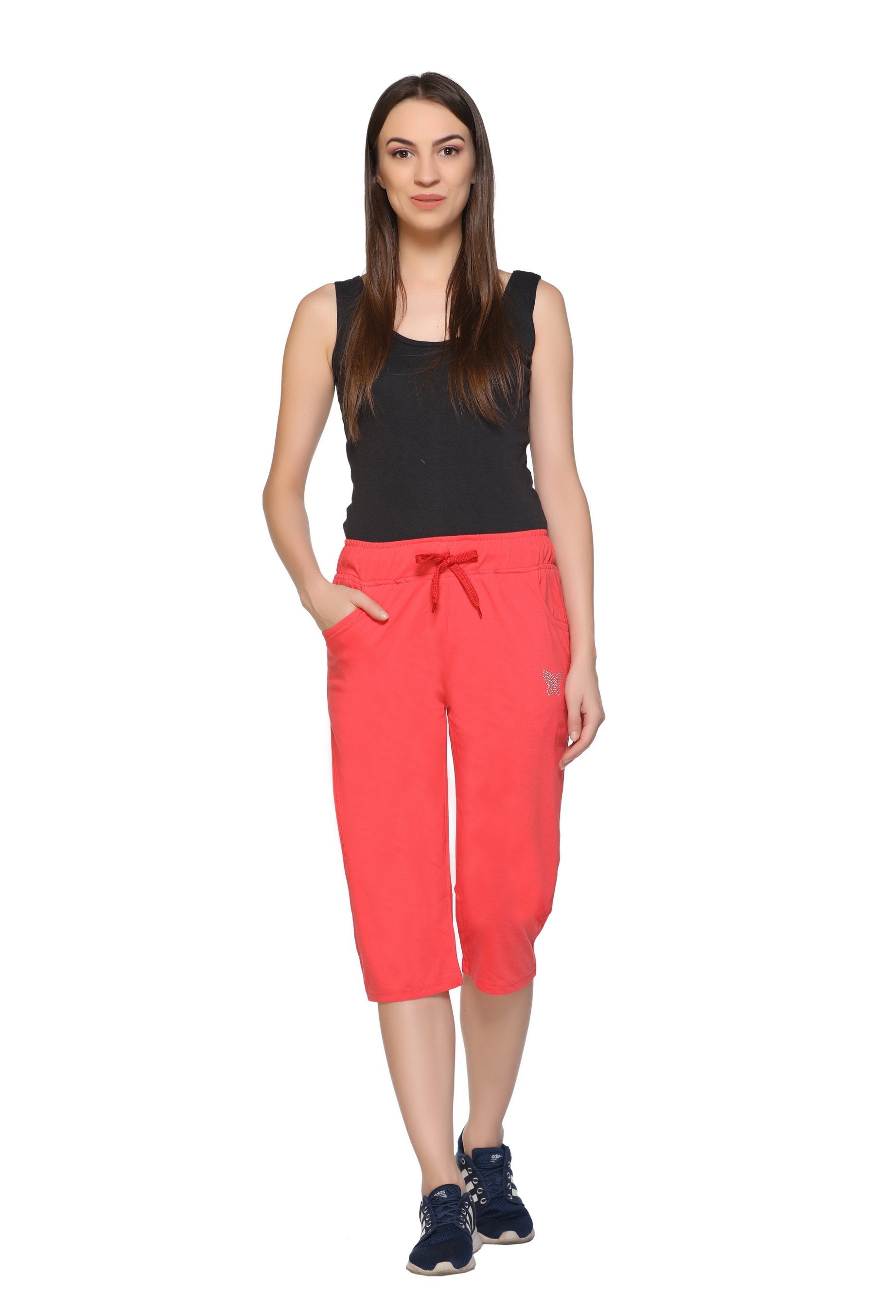 Buy Comfy Red Half Cotton Capri Pants For Women Online In India By