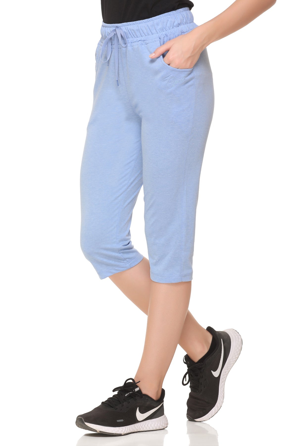 Cotton Capris For Women Regular Fit Half Pants Pack of 2 (Sky Blue