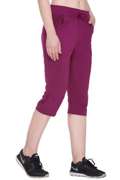Buy Comfy Purple/Navy Half Cotton Capri Pants (Pack Of 2 )For