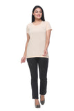 Women Cotton Plain T-Shirt For Summer - Beige