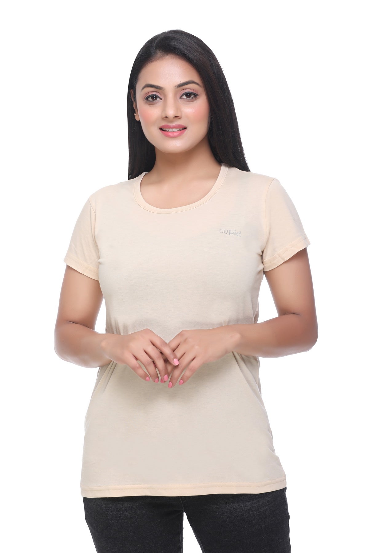 CUPID Round Neck Summers Plain Cotton T-Shirt Women/Girls (Beige) freeshipping - Cupid Clothings
