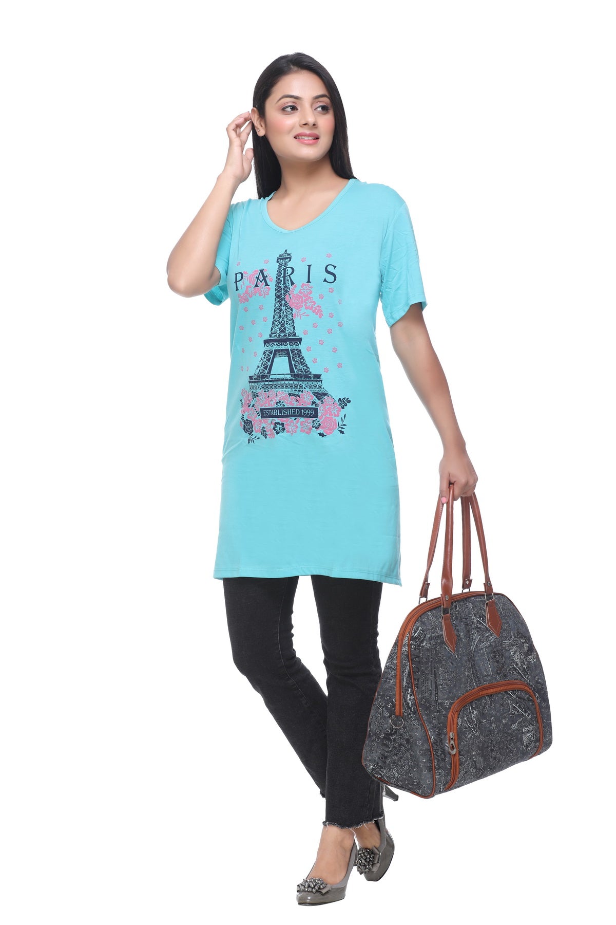 Stylish Plus Size Printed Half Sleeve Long T-shirts For Women (Pack of 3) Online In India
