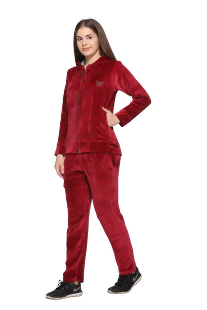 CUPID  Women Winter Wear Cotton Velvet Track Suit/Night Suit (Maroon) freeshipping - Cupid Clothings
