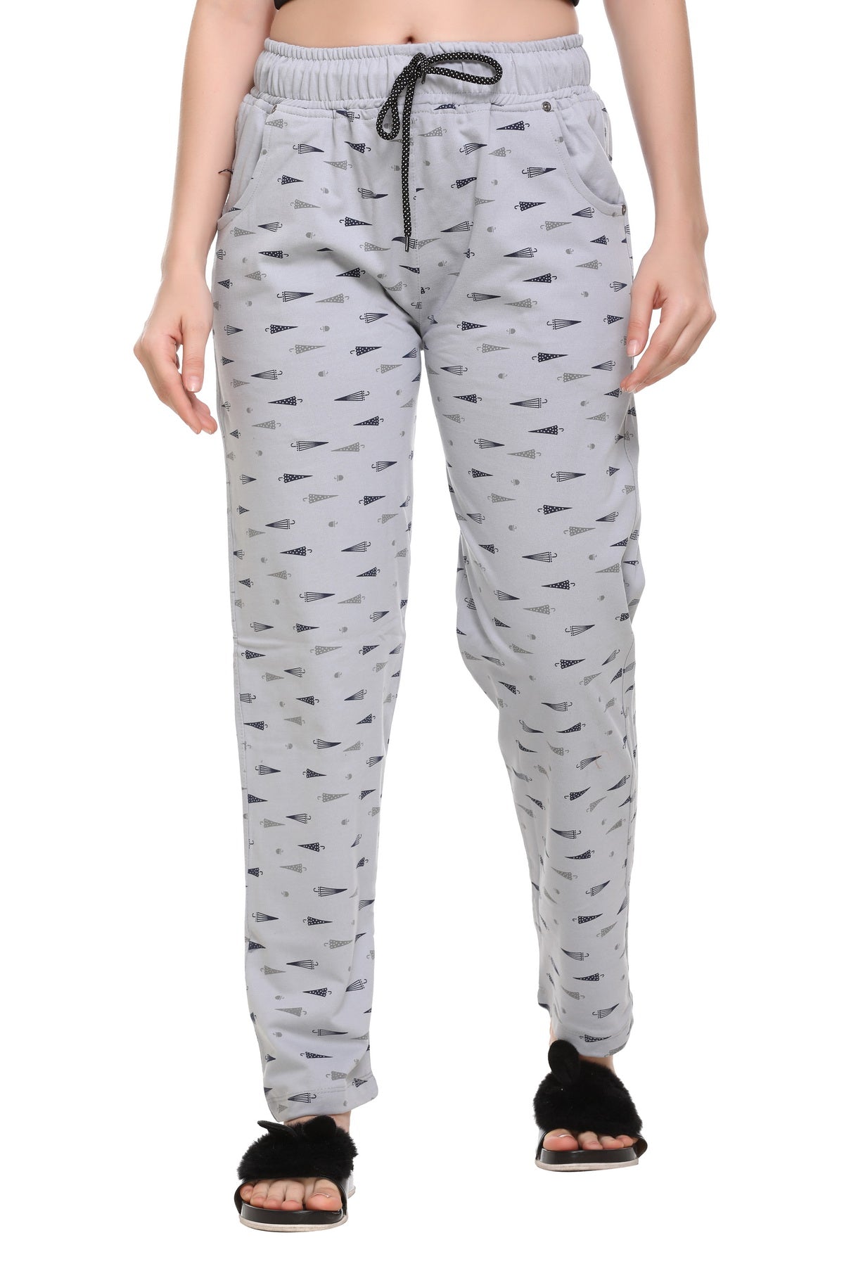 Cotton Printed Pajamas For Women - Pastel Grey