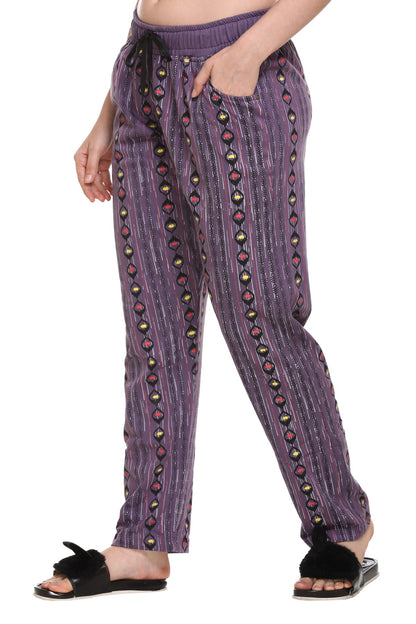 Cotton Printed Night Pajamas For Women - Lavender