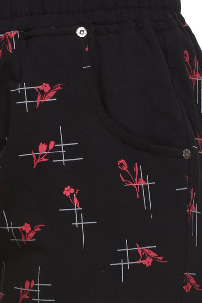 Cotton Printed Pajamas For Women - Black