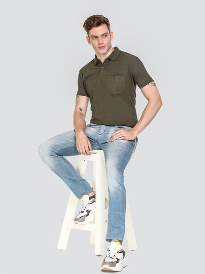 Comfortable Jinxer Olive Green Dry Fit Polo Neck T Shirt for men online in India