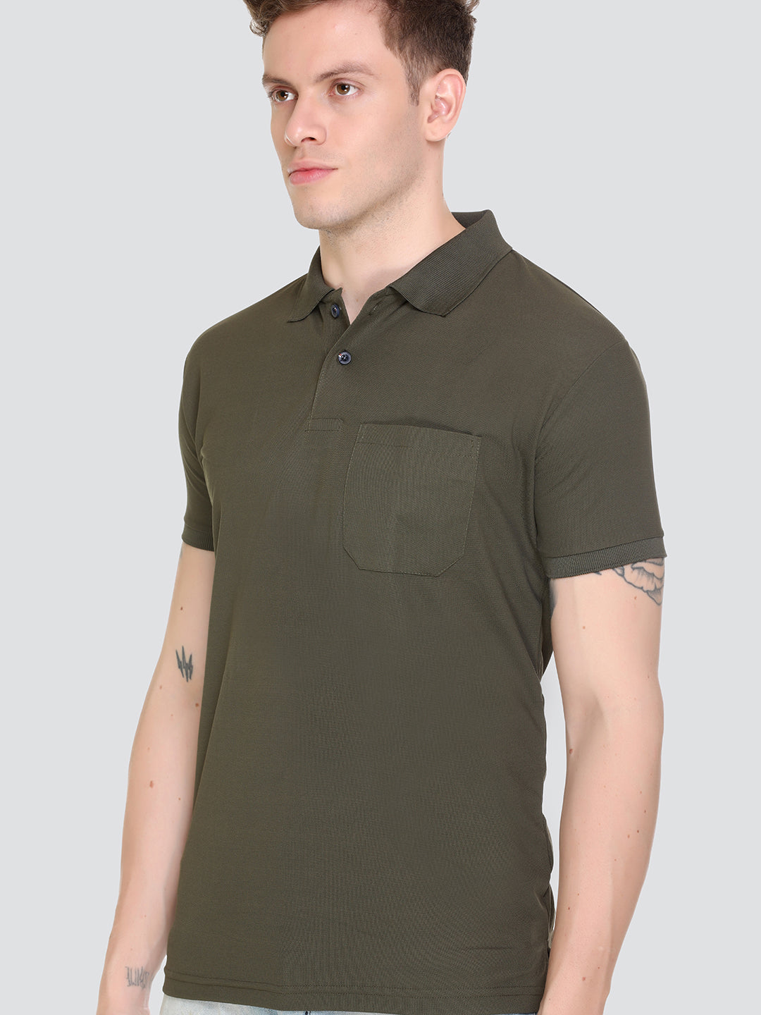 Comfortable Jinxer Olive Green Dry Fit Polo Neck T Shirt for men online in India