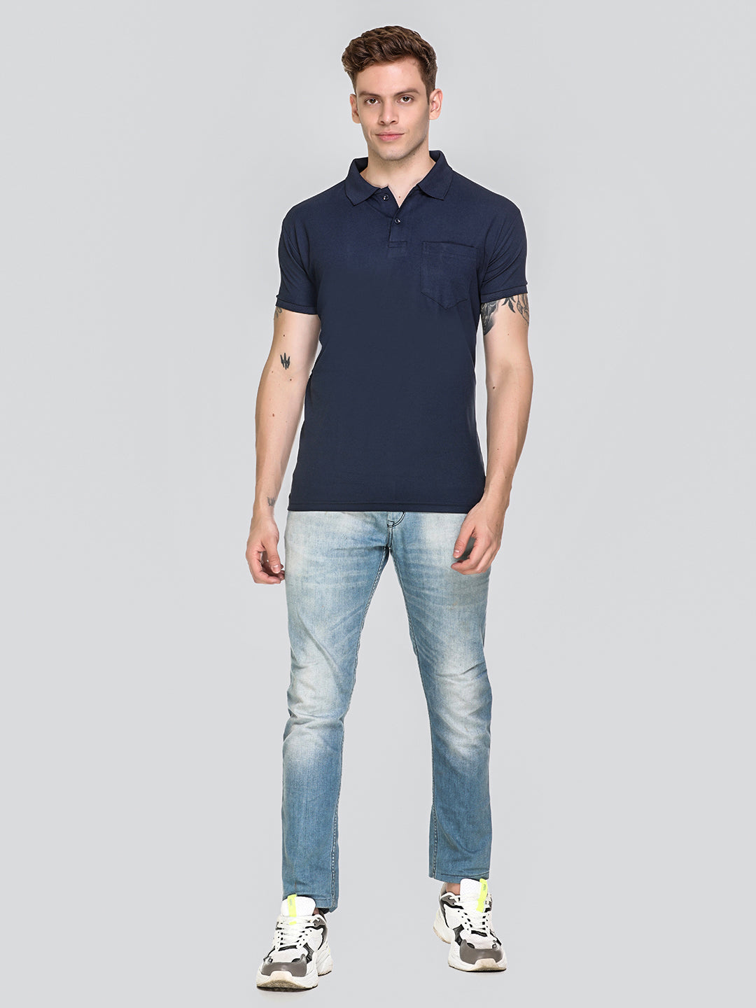 Comfortable Jinxer Navy Blue Dry Fit Polo Neck T Shirt for men online in India